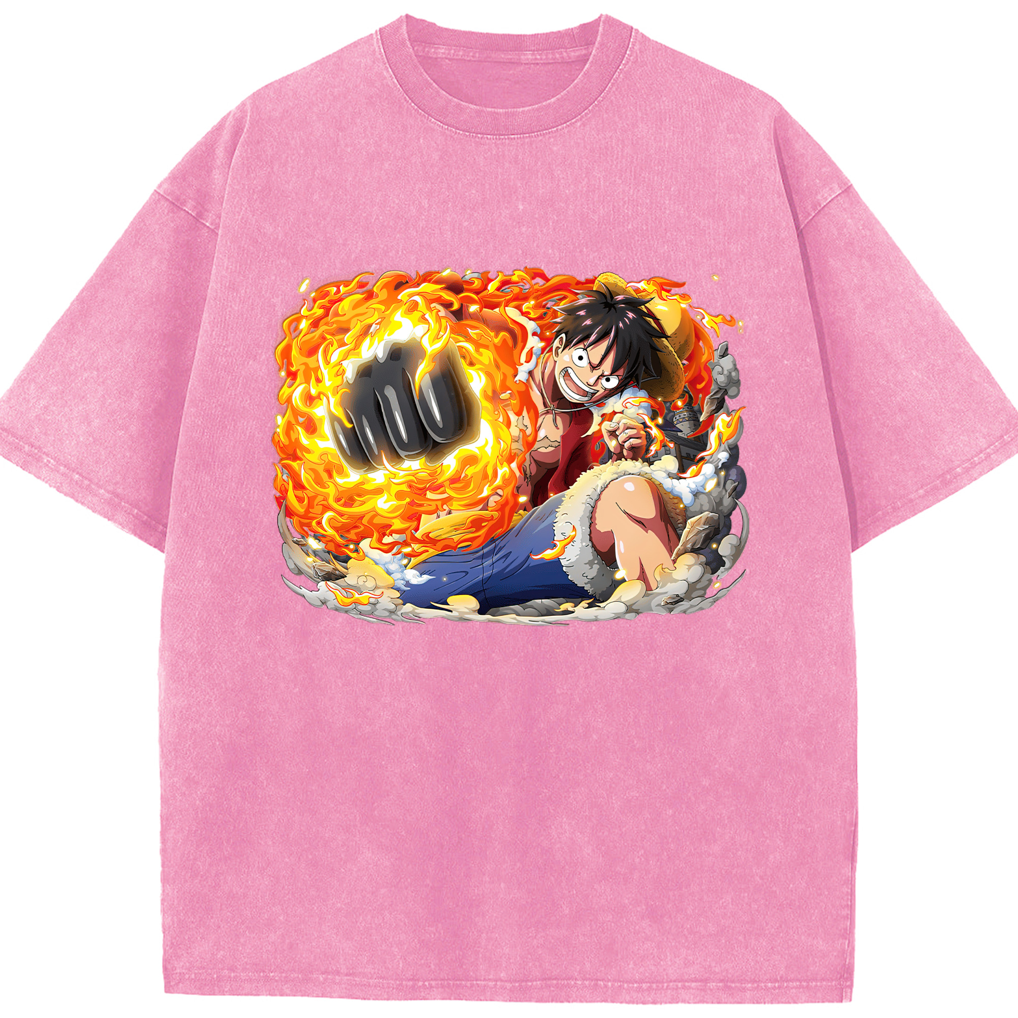 ワンピース モンキー・D・ルフィ ONE PIECE Monkey D. Luffy 綿100% ヴィンテージ風 半袖Tシャツ（フロントプリント）